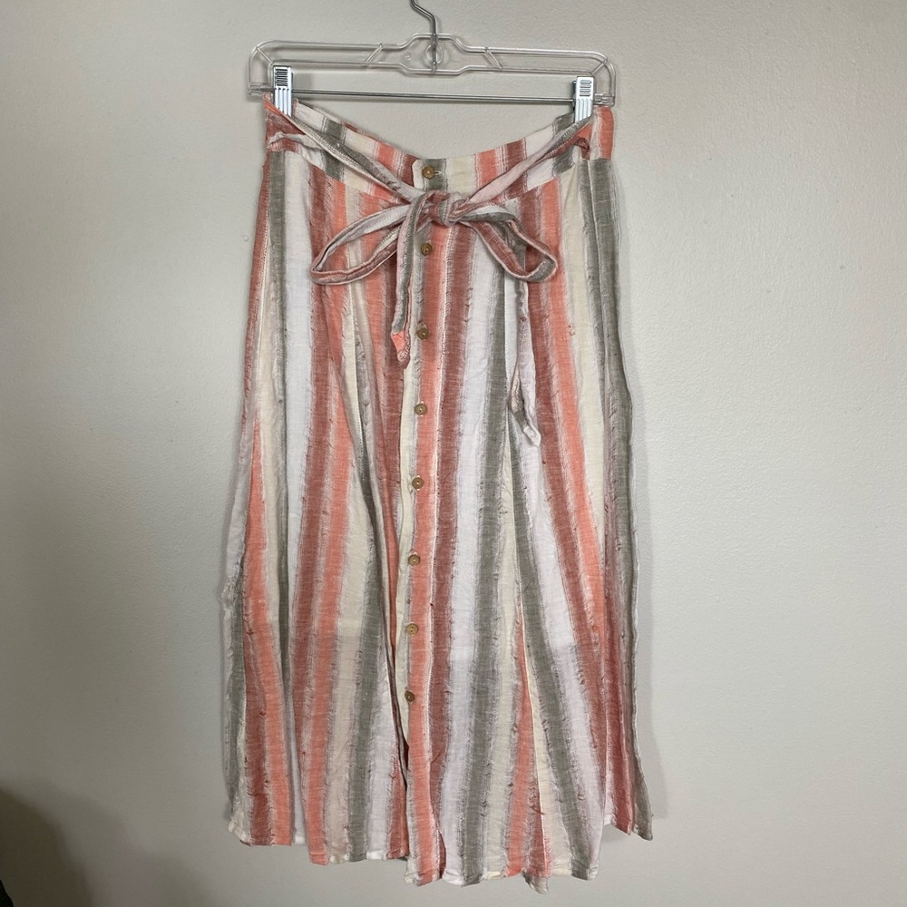 Anthropologie Linen Striped Midi Skirt